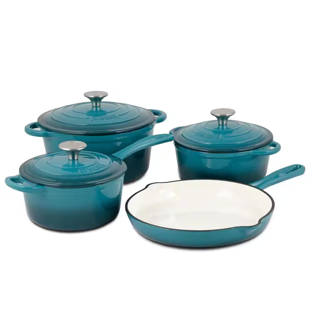 7-Piece Enameled Cast Iron Nonstick Cookware Set in Biscay Blue