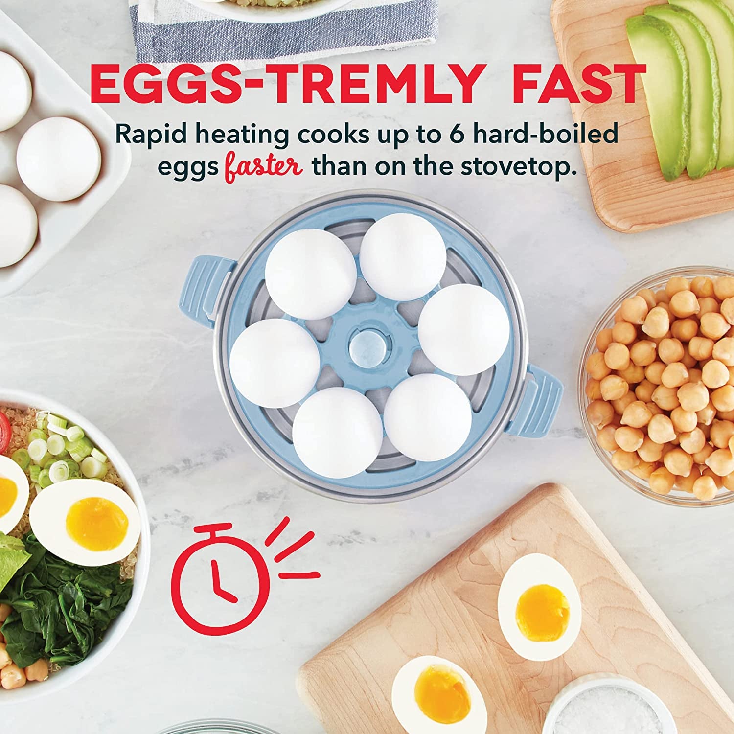 Essentials Rapid Egg Cooker: 6 Egg Capacity Electric Egg Cooker for Hard Boiled Eggs, Poached Eggs, Scrambled Eggs, or Omelets with Auto Shut off Feature - Dream Blue