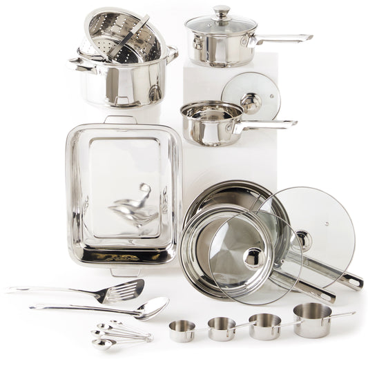 21-Piece Essentials Stainless Steel Cookware Set 