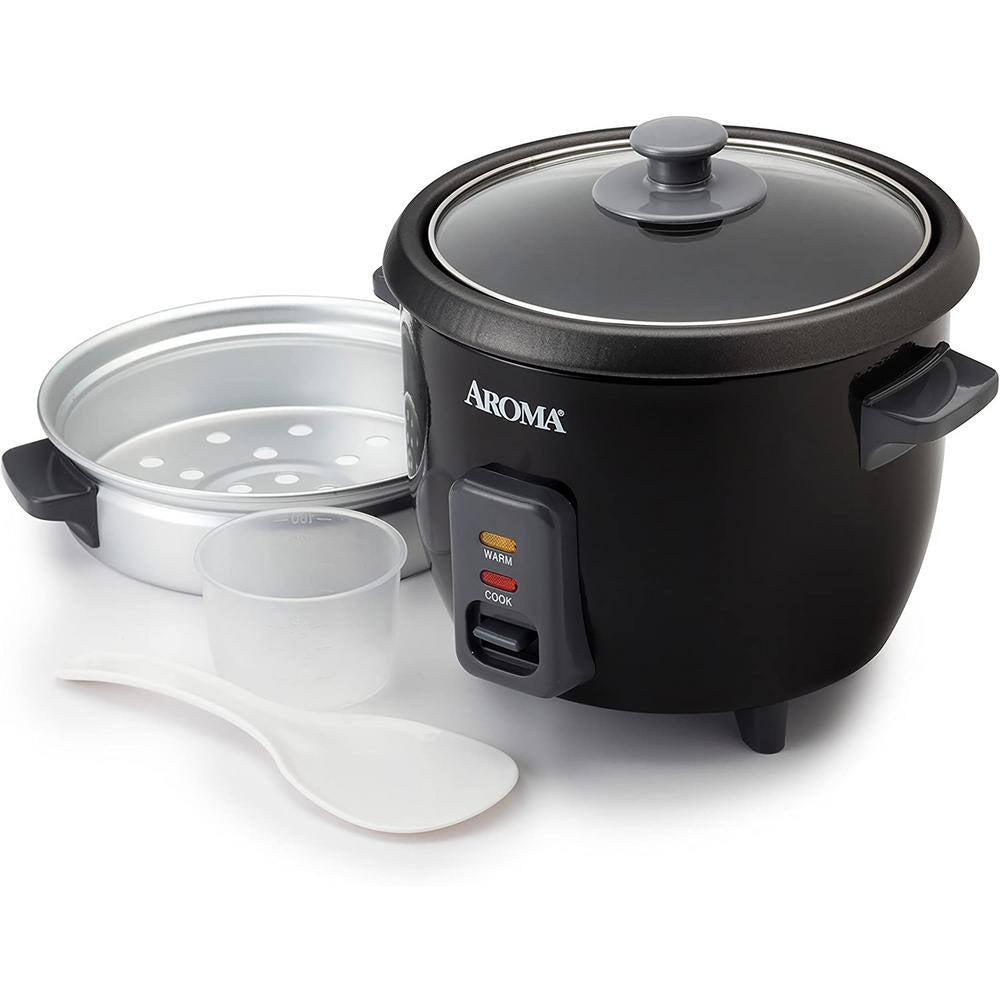 Essentials 6-Cup Rice Cooker with Removable Steam Tray - Black