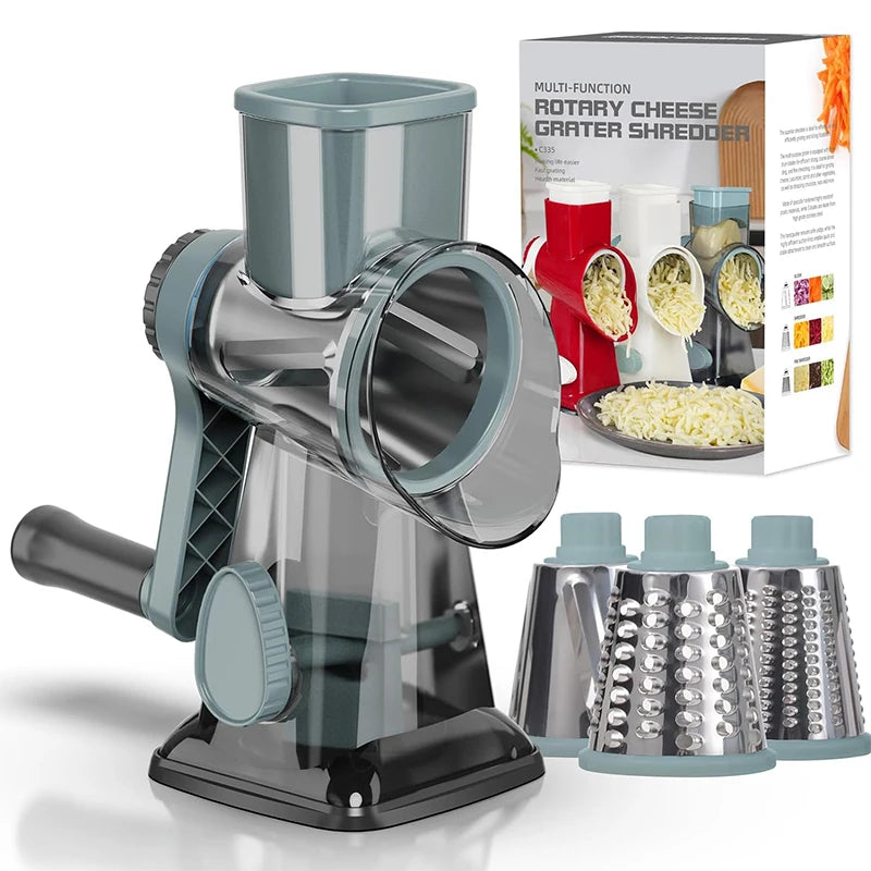 Essentials 3 in 1 Rotary Cheese Grater Versatile Manual Vegetable Slicer 