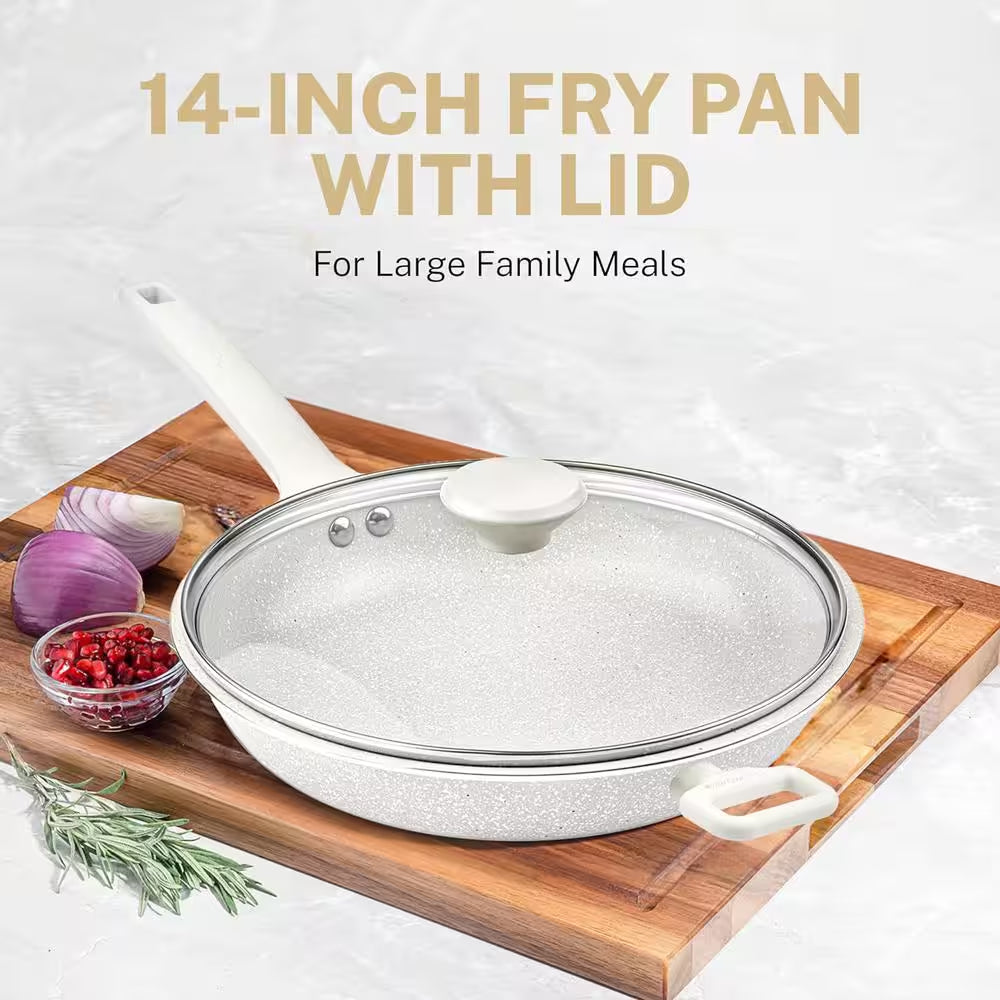 Essentials Desert Collection 14 In. Aluminum Nonstick Frying Pan with Lid - Speckled Beige