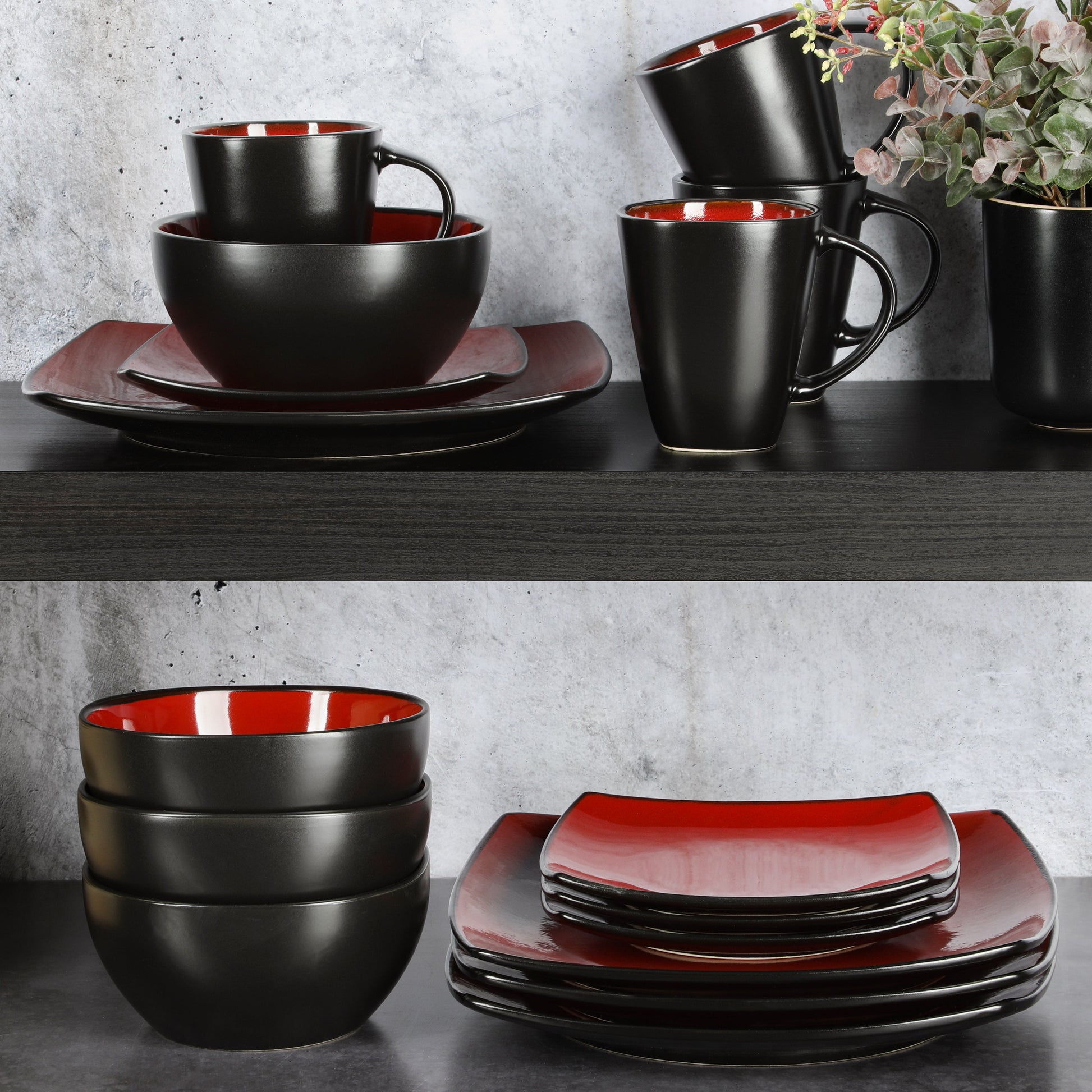 Soho Lounge Square 16-Piece Dinnerware Set - Red