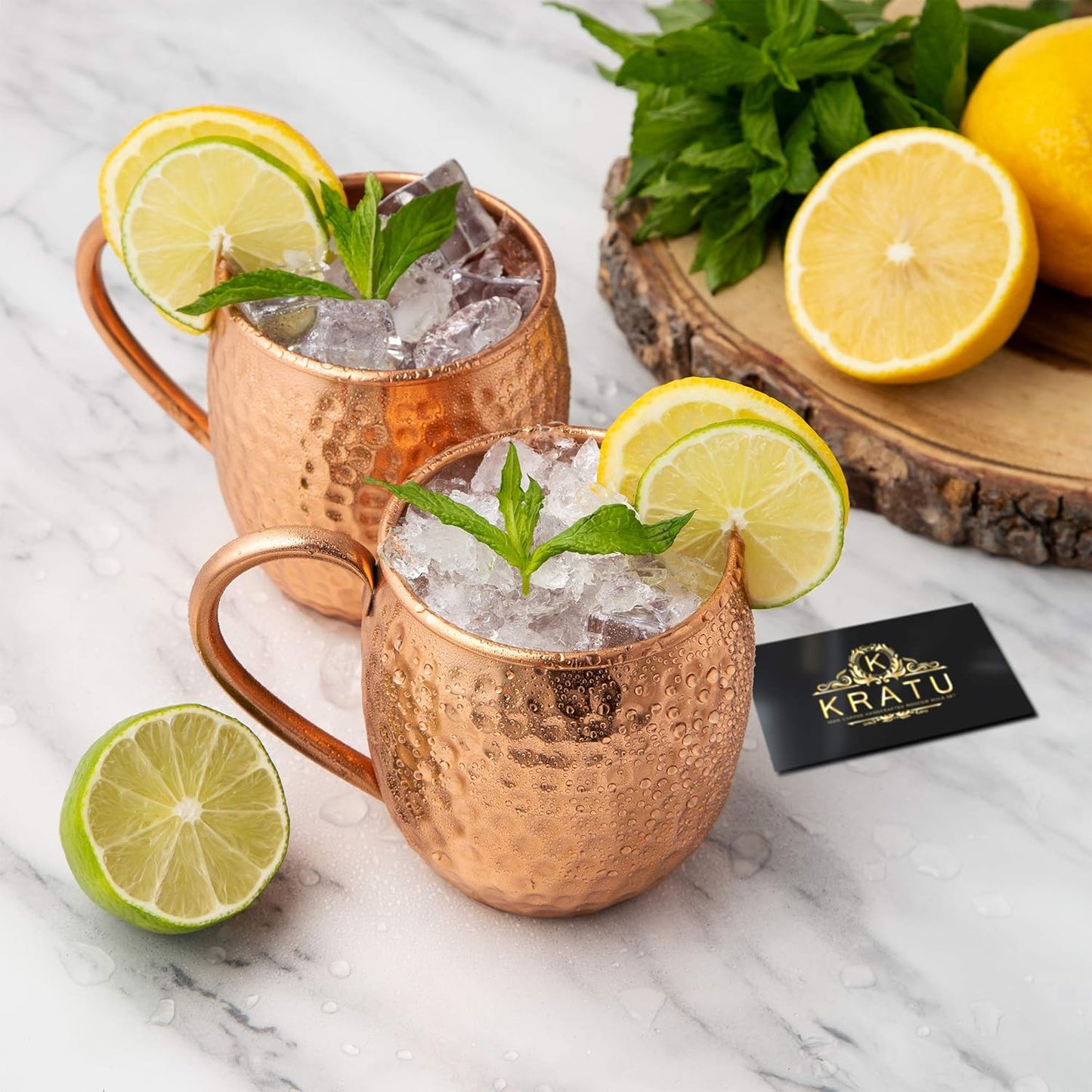 Essentials Moscow Mule Copper Mugs 18 Oz - Set of 4. with Real Marble Coasters. 100% Handcrafted Pure Food Safe Copper Mug Cups | Gift Set | 4 Straws, 4 Marble Coaster, Shot Glass, Stirrer | Luxurious Box