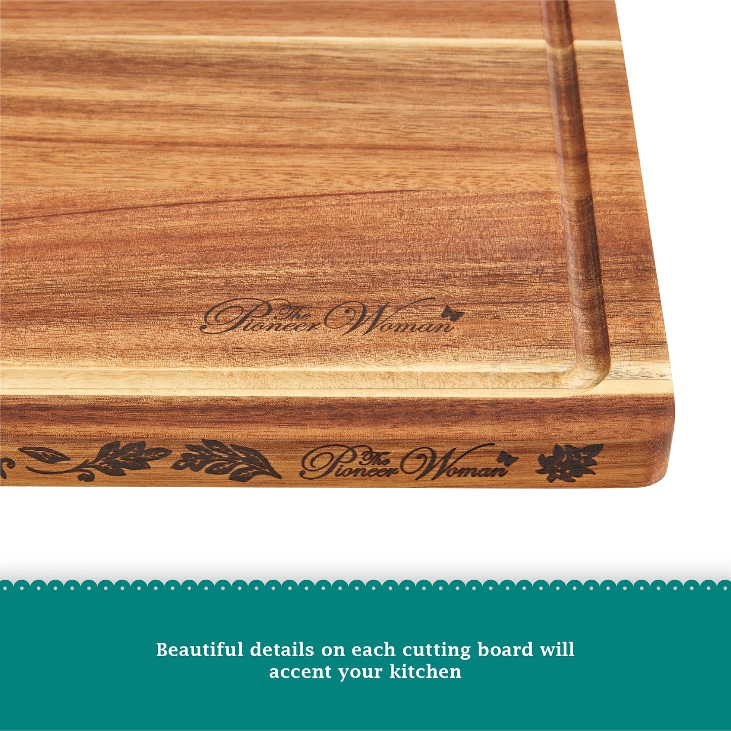 Essentials Birdie Botanicals 13" X 18" Acacia Wood Cutting Board