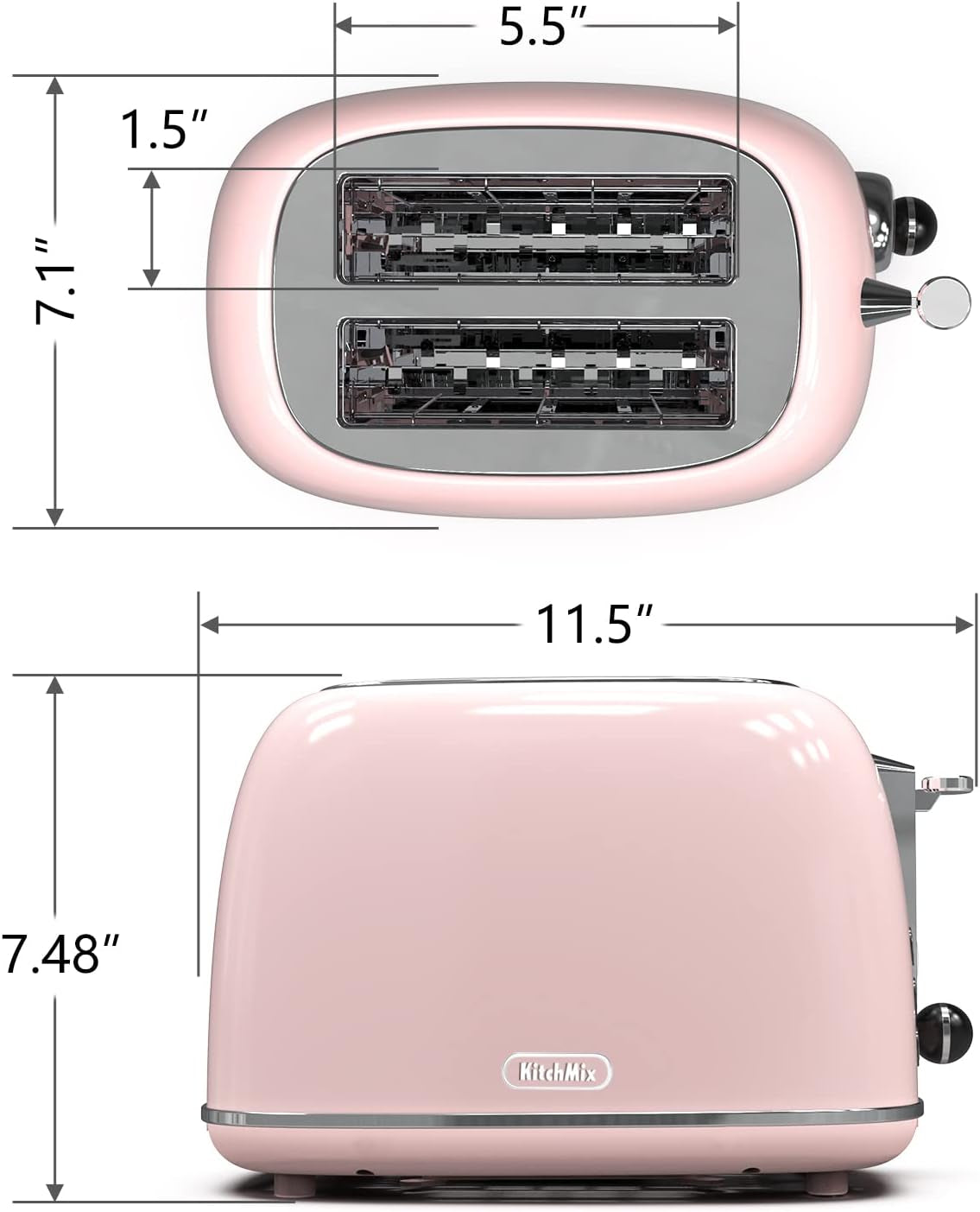 Essentials Toaster 2 Slice, Retro Stainless Steel Toaster  