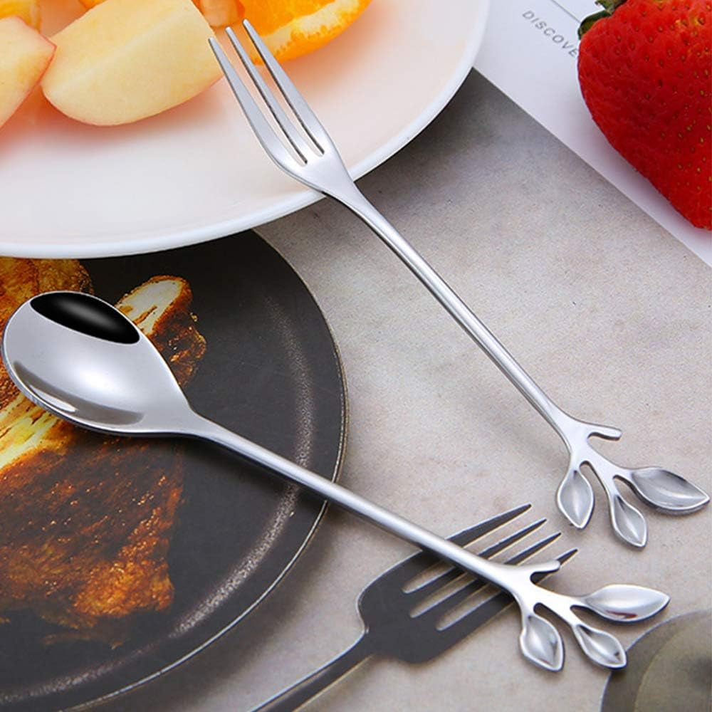 Essentials 10-Piece Silver Mini Leaf Dessert Forks Set 