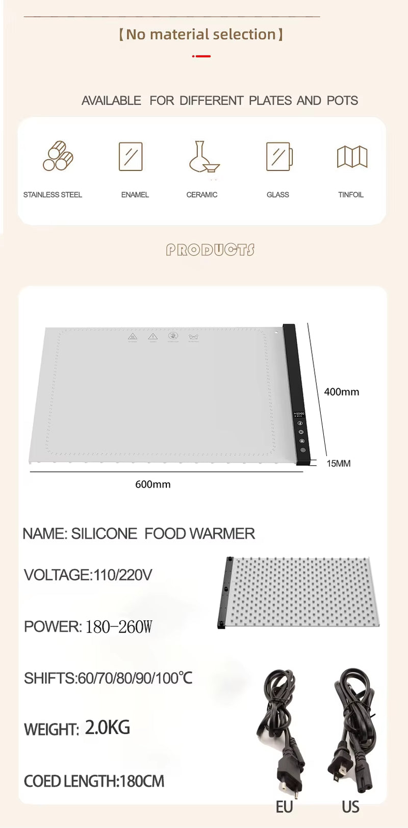 Essentials Silicone Heating Mat for Food Warming 