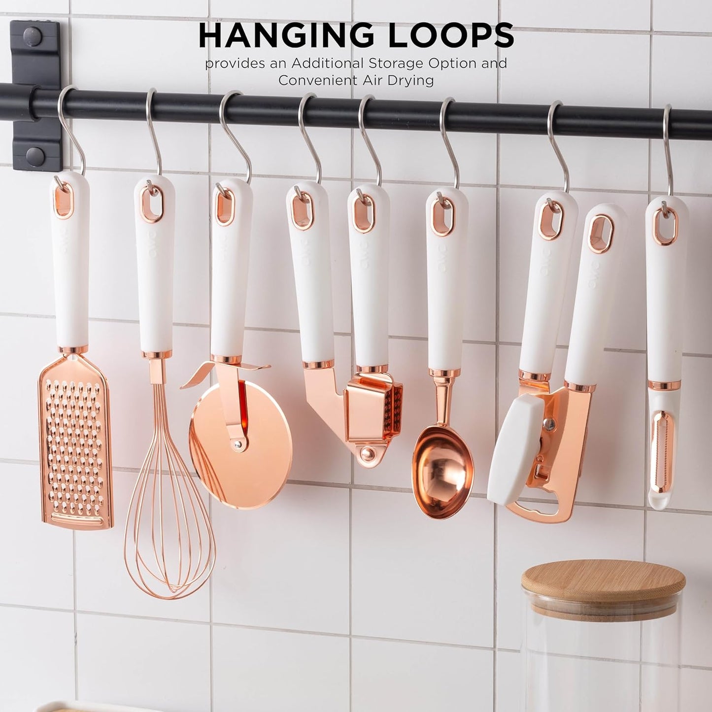 Essentials 7 Pc Copper Coated Stainless Steel Utensils with Soft Touch White Handles