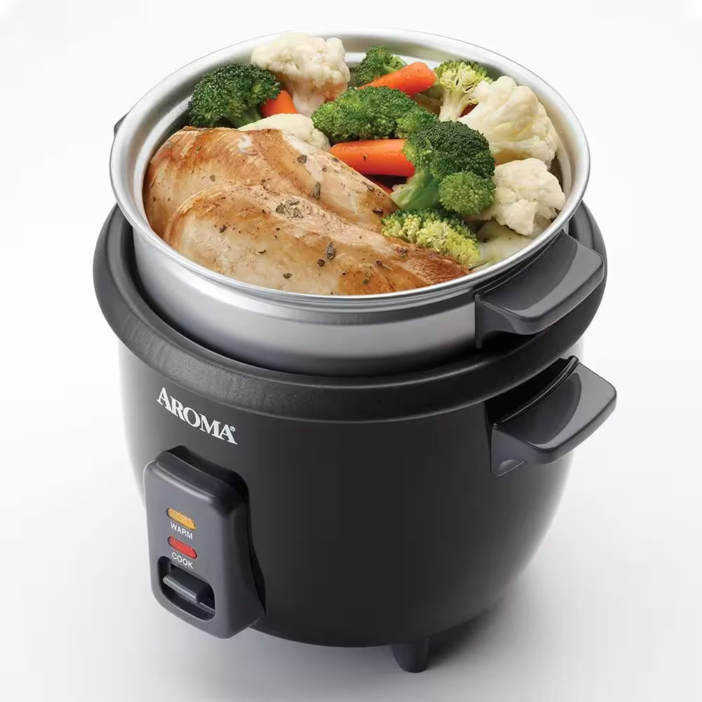 Essentials 6-Cup Rice Cooker with Removable Steam Tray - Black