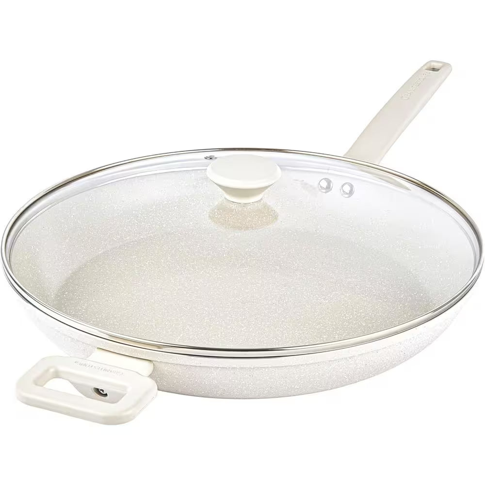 Essentials Desert Collection 14 In. Aluminum Nonstick Frying Pan with Lid - Speckled Beige