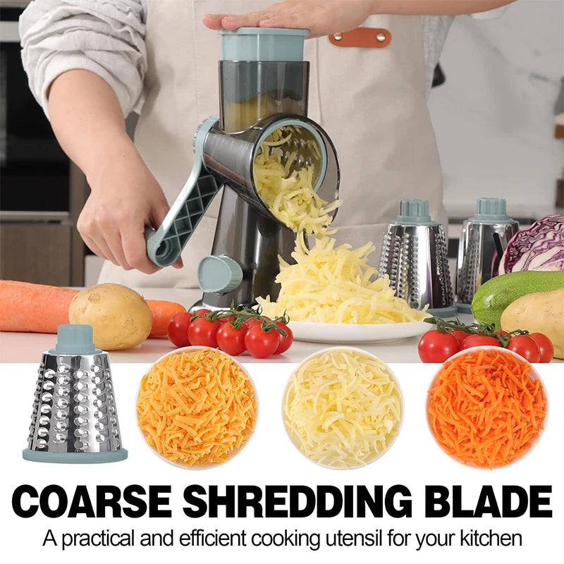 Essentials 3 in 1 Rotary Cheese Grater Versatile Manual Vegetable Slicer 