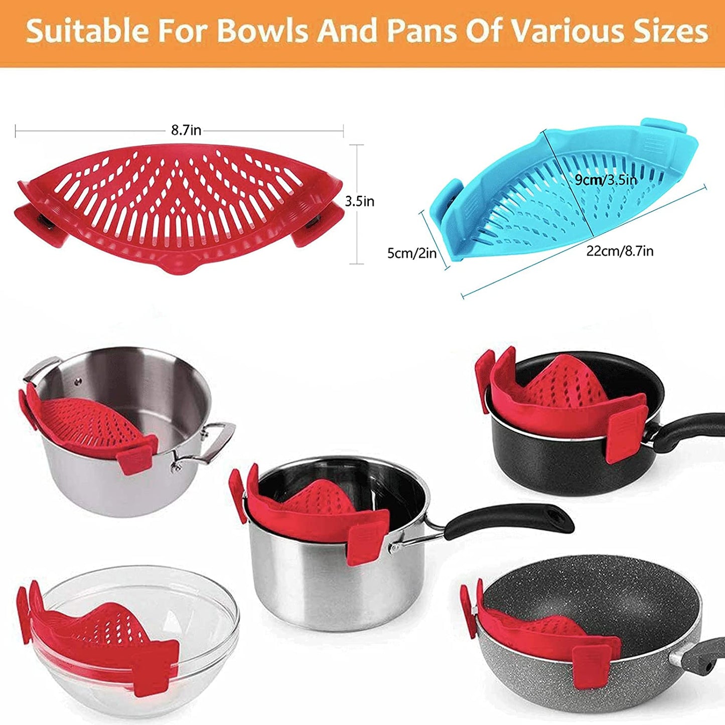 Essentials 2 Pcs Clip on Pasta Strainer