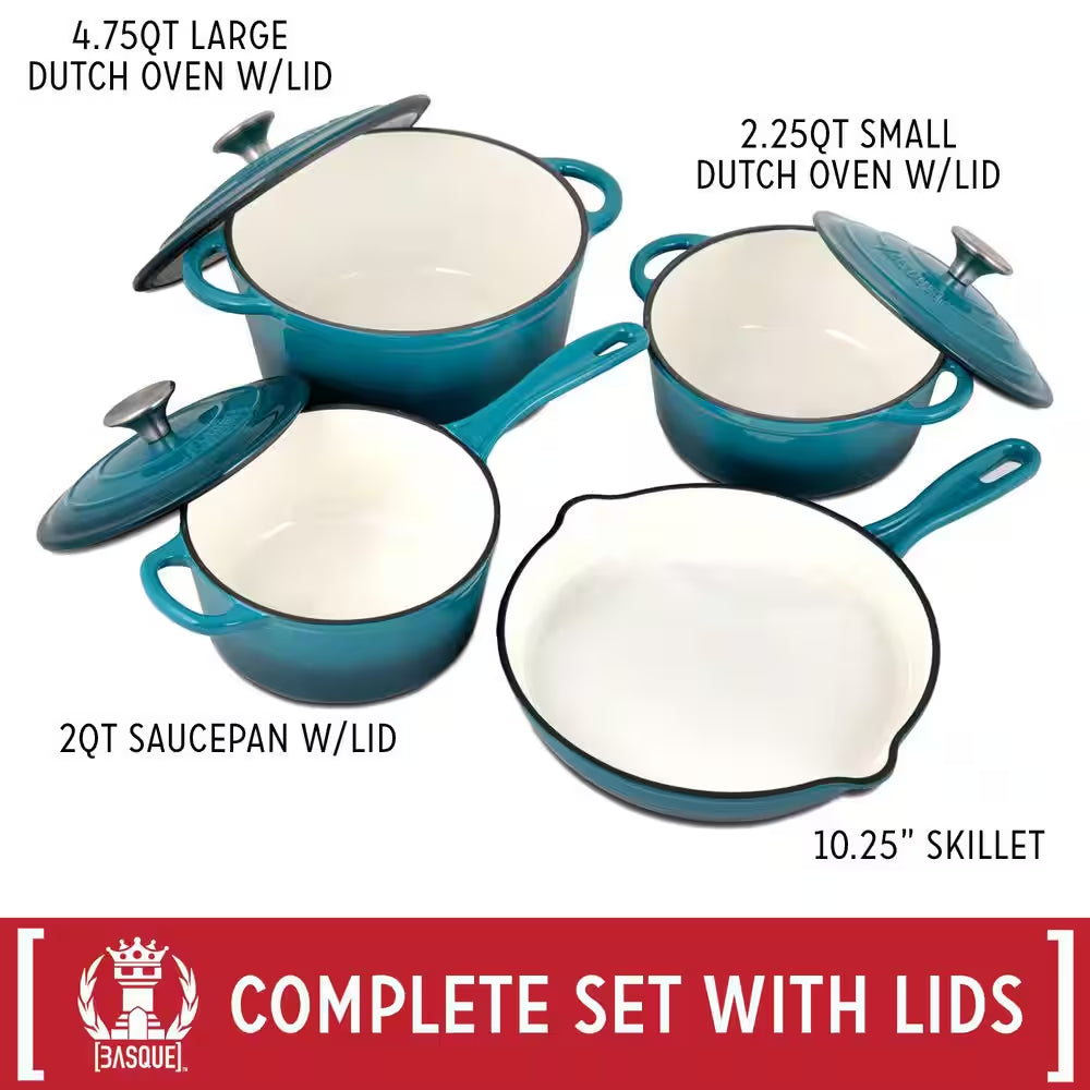 7-Piece Enameled Cast Iron Nonstick Cookware Set in Biscay Blue