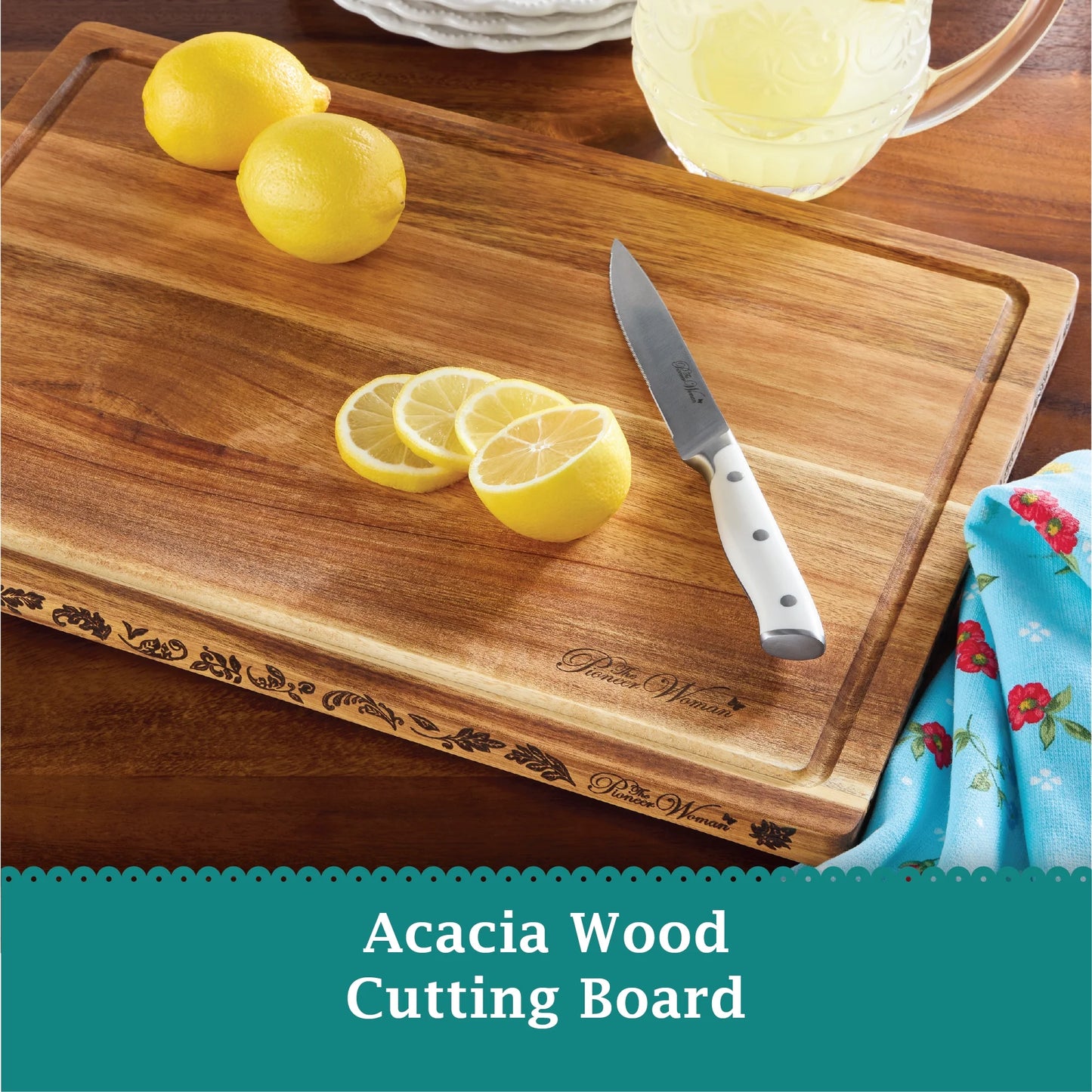 Essentials Birdie Botanicals 13" X 18" Acacia Wood Cutting Board