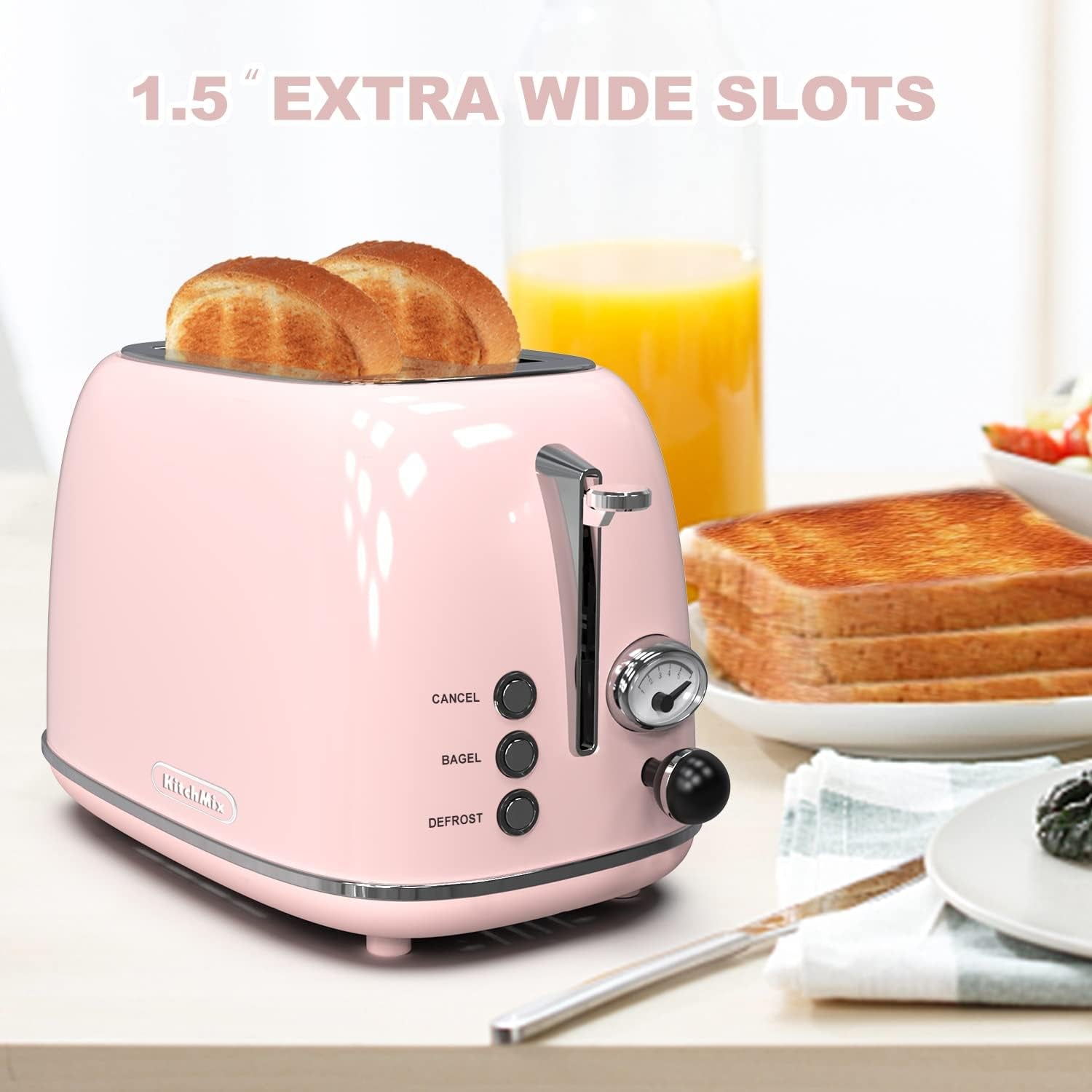 Essentials Toaster 2 Slice, Retro Stainless Steel Toaster  