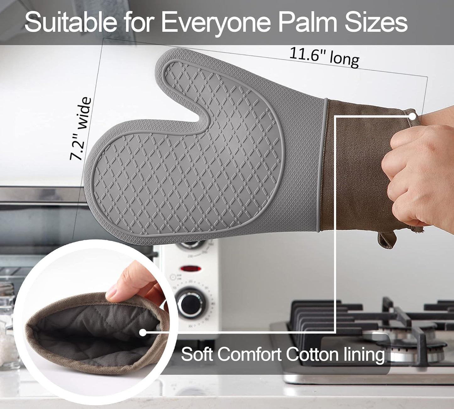 Essentials Oven Mitts and Pot Holders Sets, Silicone Oven Mitts Heat Resistant 600F