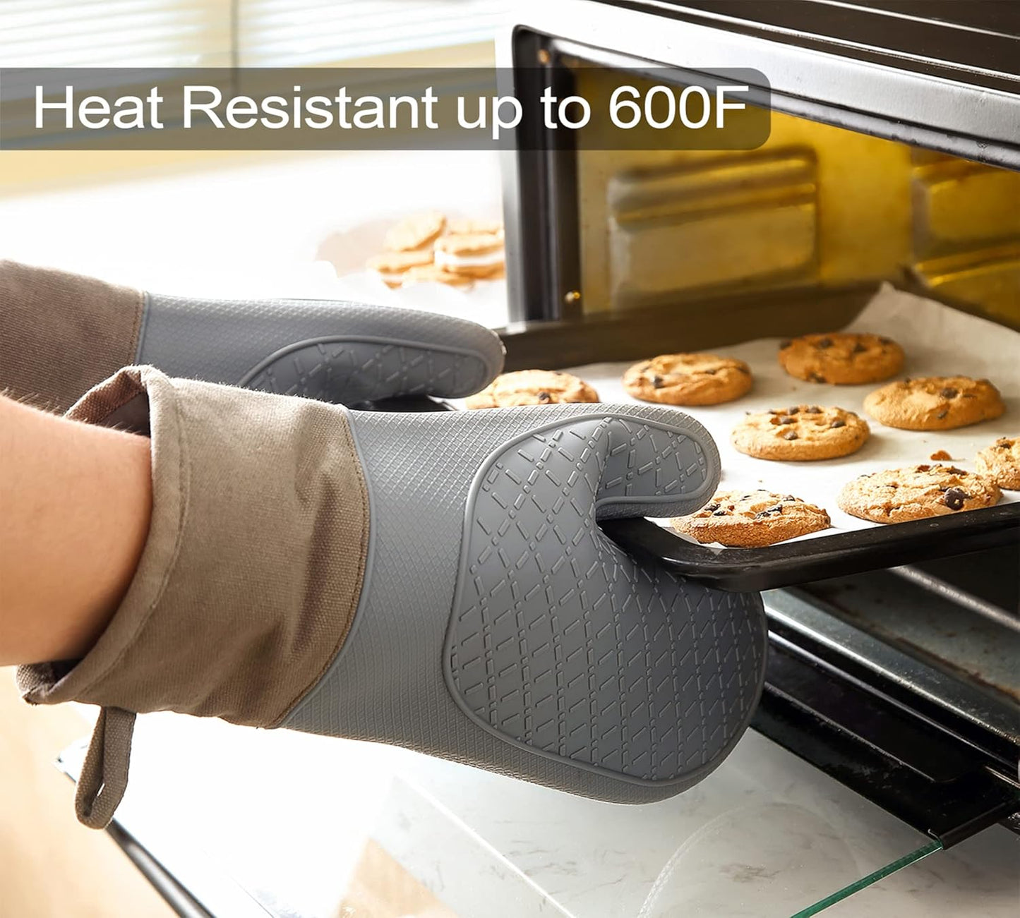 Essentials Oven Mitts and Pot Holders Sets, Silicone Oven Mitts Heat Resistant 600F