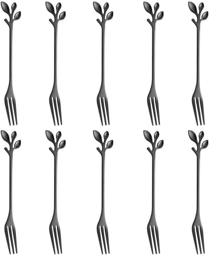 Essentials 10-Piece Silver Mini Leaf Dessert Forks Set 