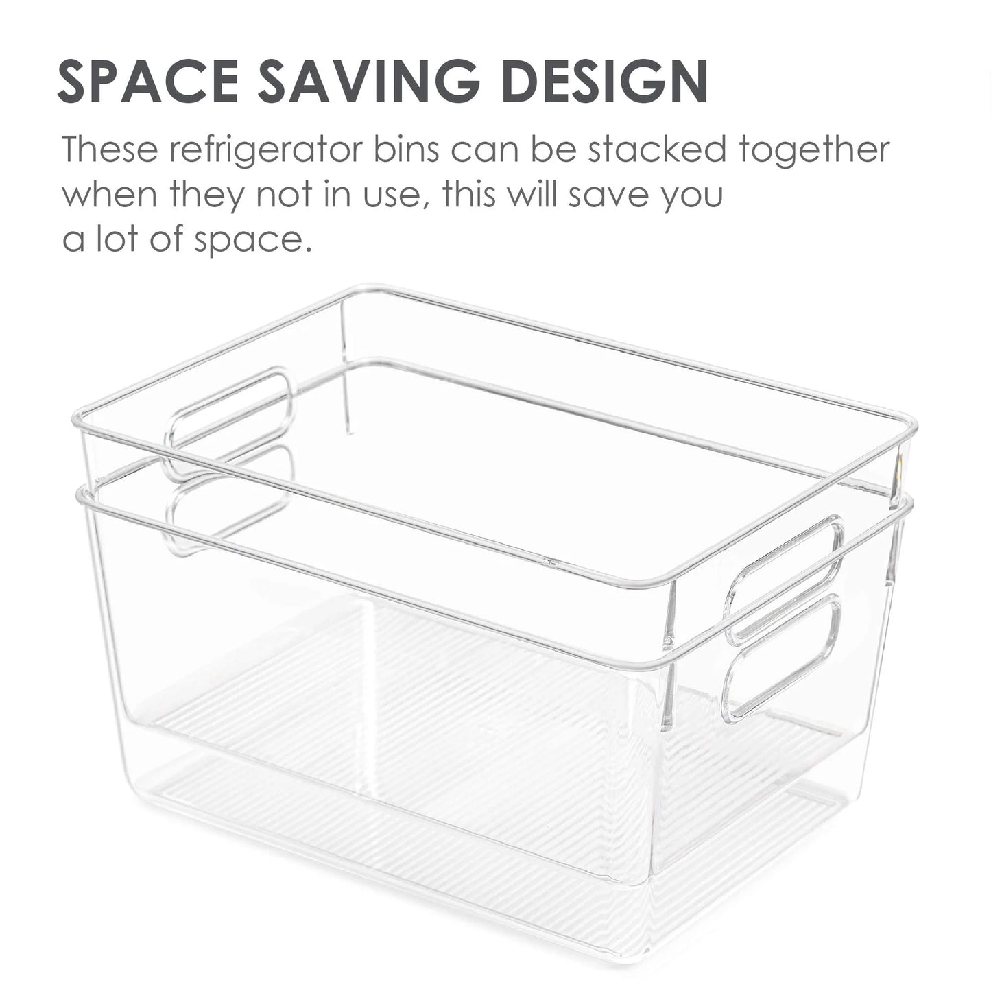 Essentials 4 Pack Clear Plastic Storage Bins with Handles,  Pantry Organizer Bins, for Refrigerator, Freezer, Cabinet, Kitchen, Countertops, Large