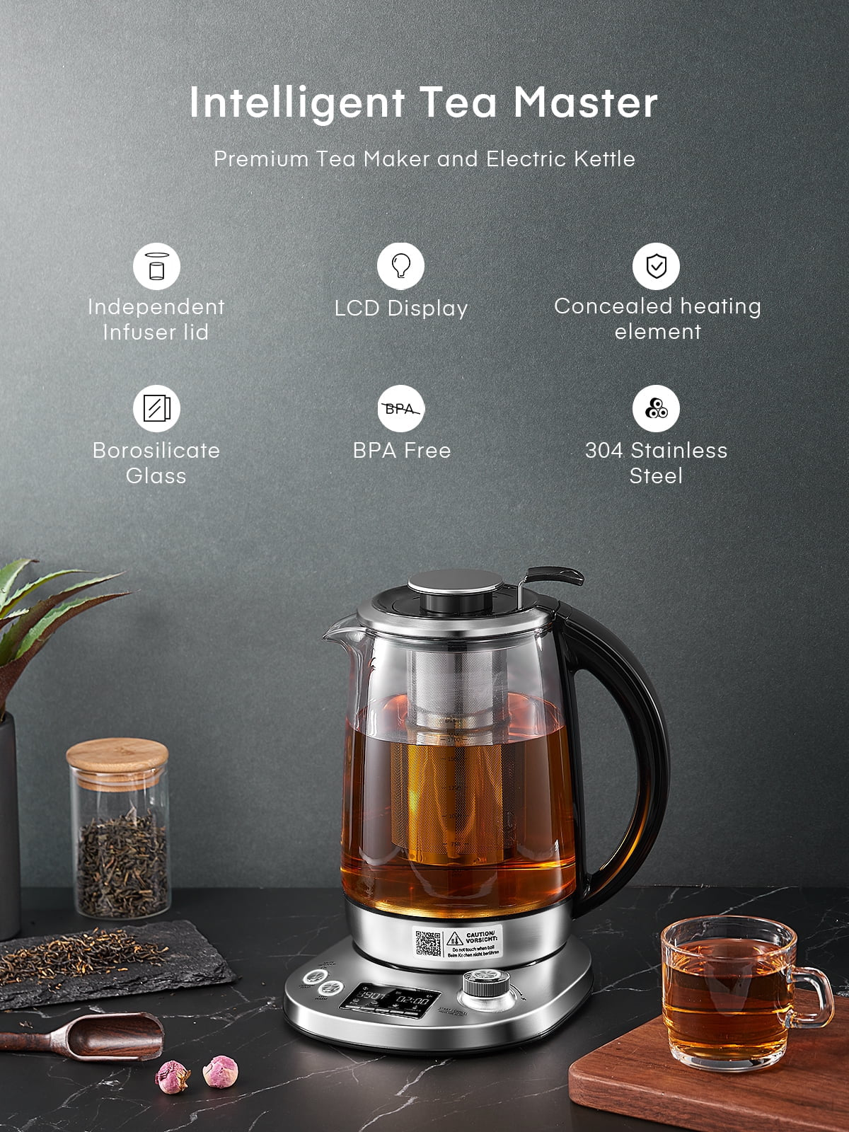 Essentials Electric Tea Kettle, Electric Kettle Temperature Control with 9 Presets