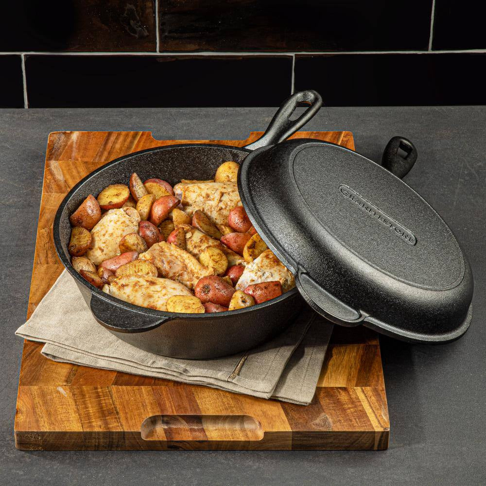 Essentials 10.25 In. 2-In-1 Pre-Seasoned Cast Iron Cooker Combo Skillet