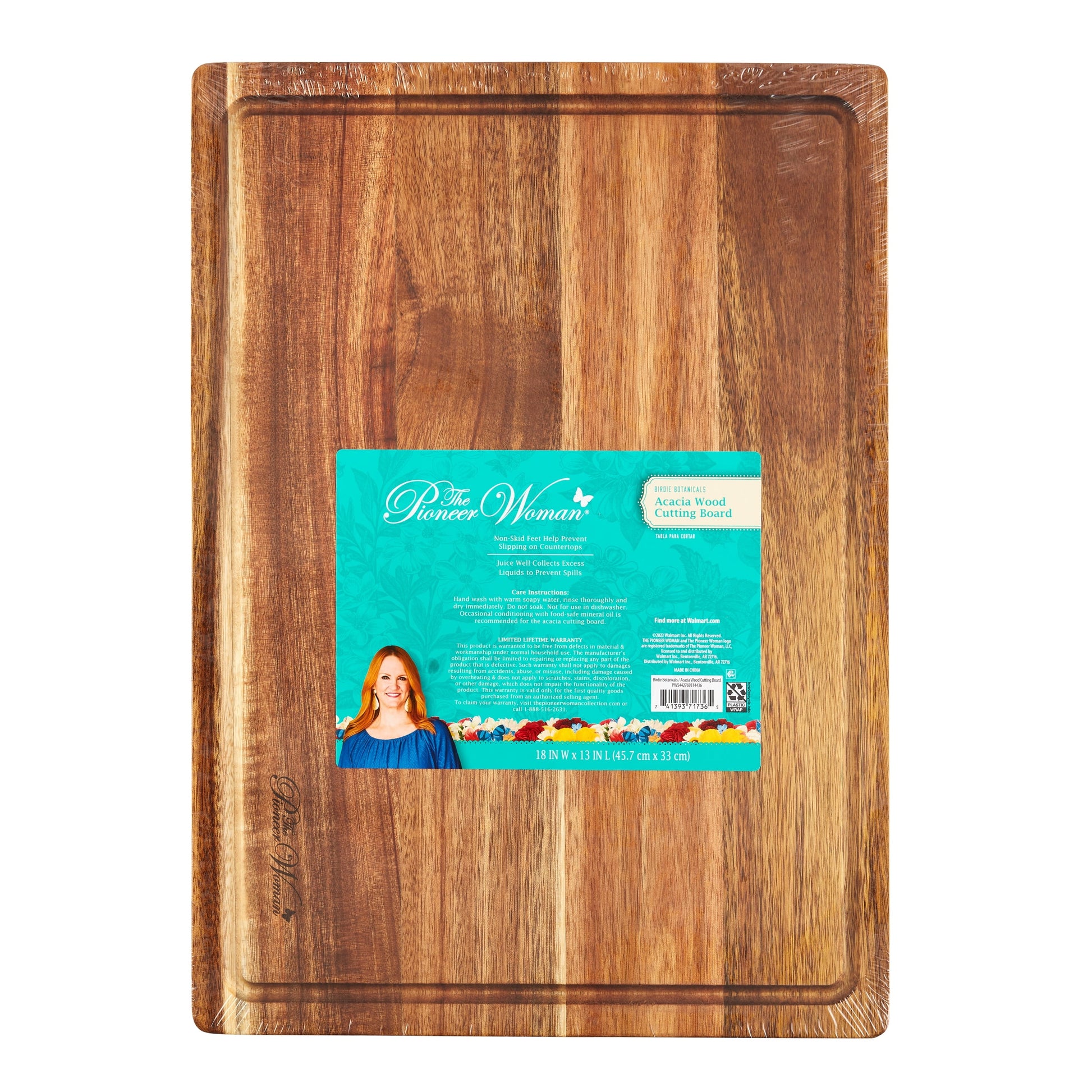 Essentials Birdie Botanicals 13" X 18" Acacia Wood Cutting Board