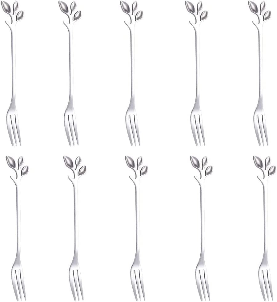 Essentials 10-Piece Silver Mini Leaf Dessert Forks Set 