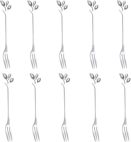 Essentials 10-Piece Silver Mini Leaf Dessert Forks Set 