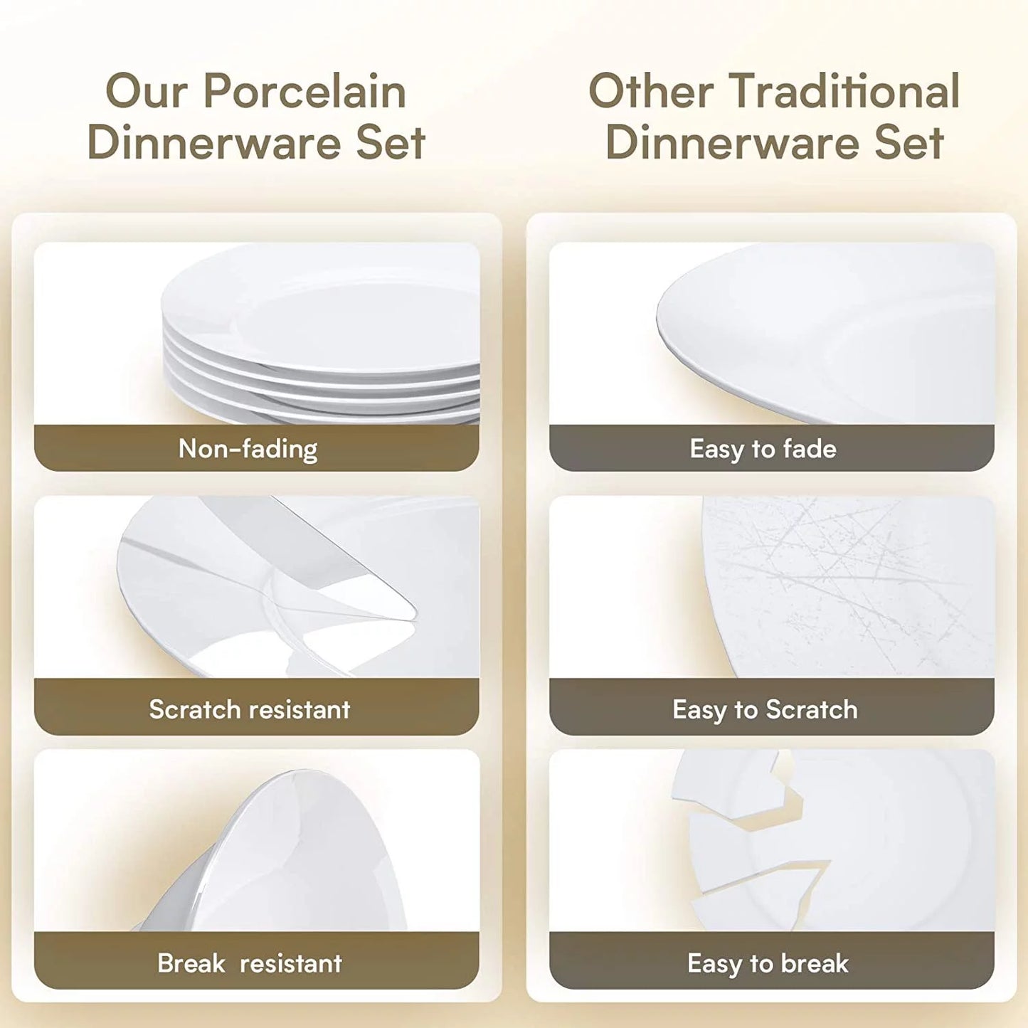 Essentials Porcelain Dinnerware Set, 18-Piece Plates and Bowls Set & 20-Piece Silverware Set