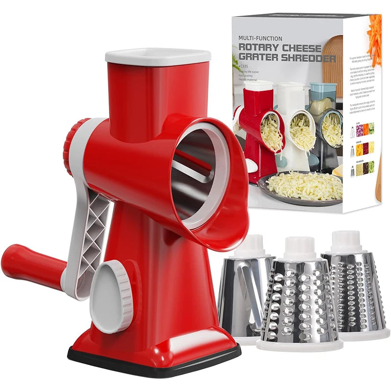 Essentials 3 in 1 Rotary Cheese Grater Versatile Manual Vegetable Slicer 