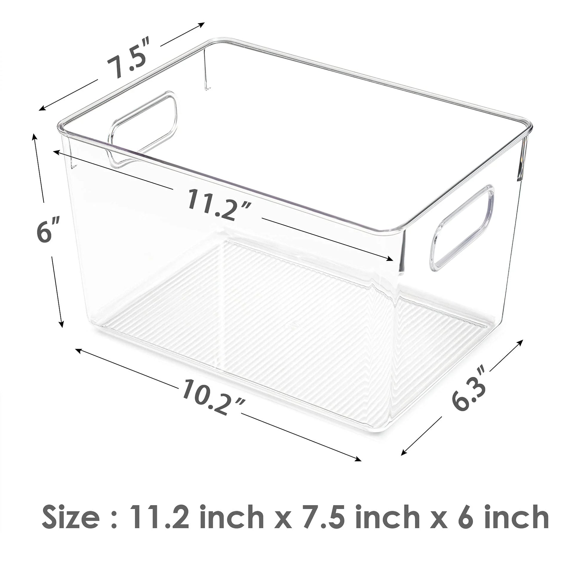 Essentials 4 Pack Clear Plastic Storage Bins with Handles,  Pantry Organizer Bins, for Refrigerator, Freezer, Cabinet, Kitchen, Countertops, Large