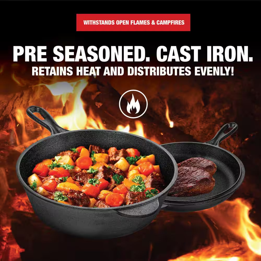 Essentials 10.25 In. 2-In-1 Pre-Seasoned Cast Iron Cooker Combo Skillet