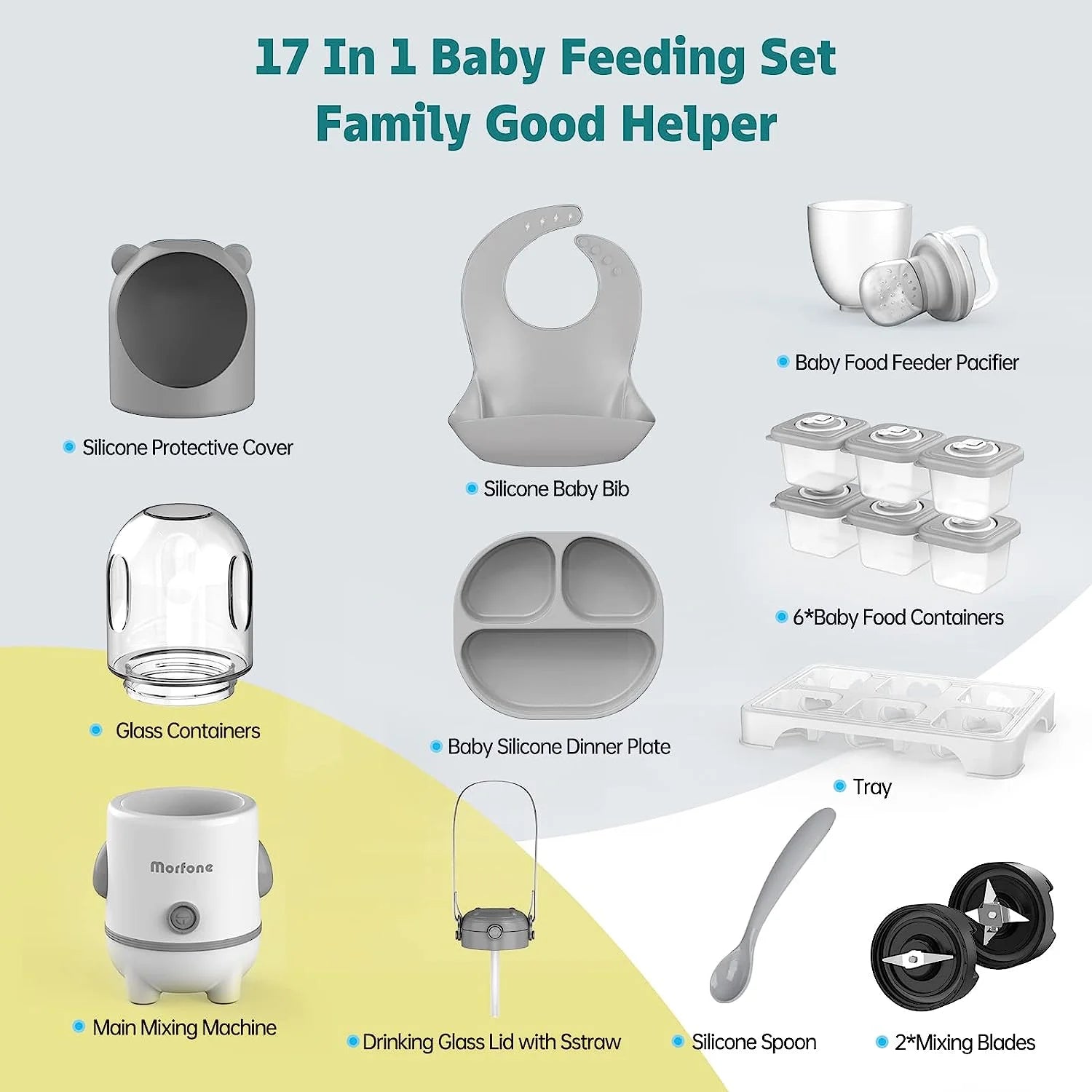 Essentials Baby Food Maker, 17 in 1 Baby Food Processor, Food Blender with Baby Food Containers, Grey