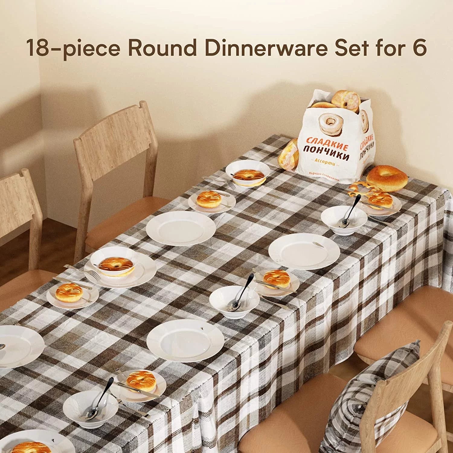 Essentials Porcelain Dinnerware Set, 18-Piece Plates and Bowls Set & 20-Piece Silverware Set