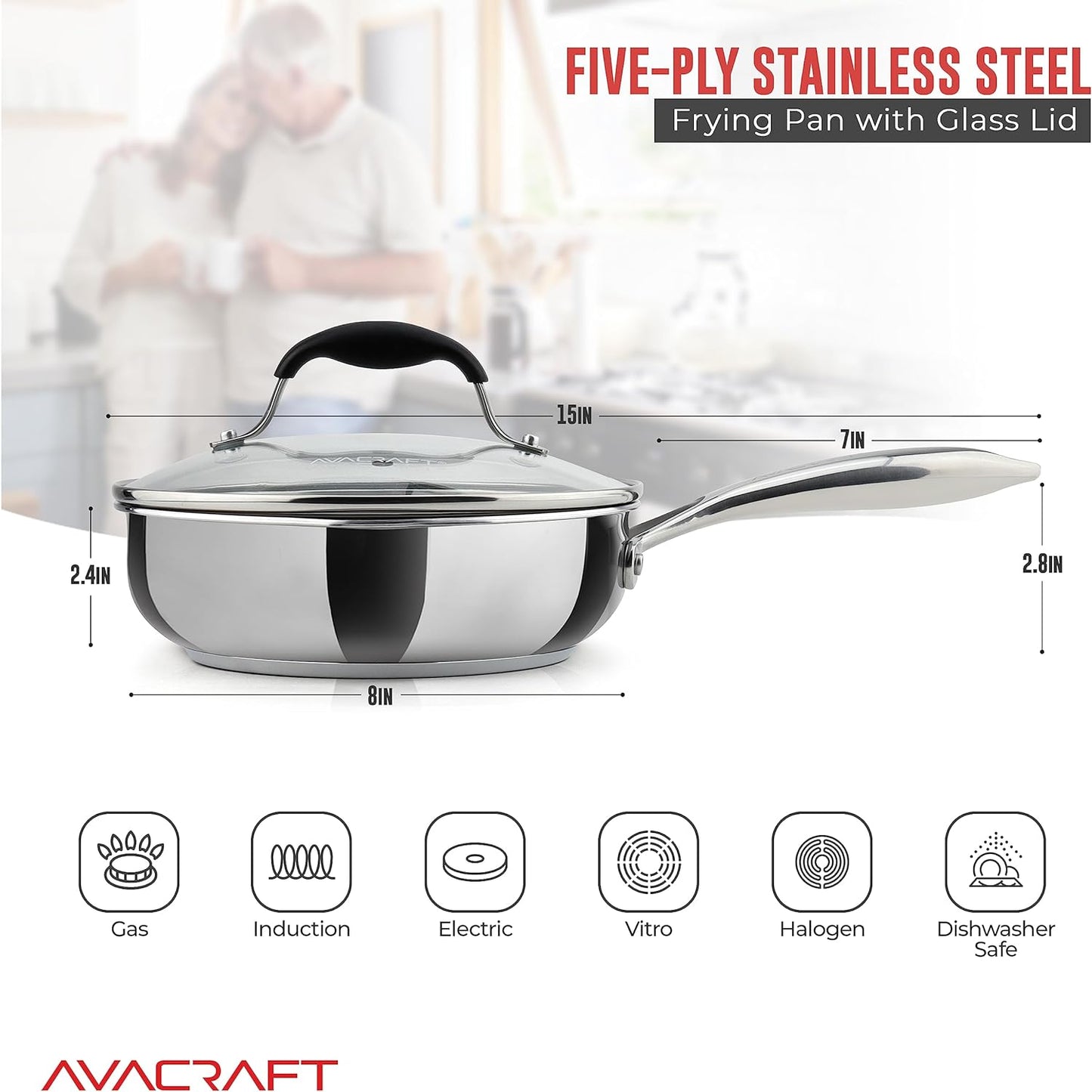 Essentials 18/10 8 Inch Stainless Steel Frying Pan with Lid