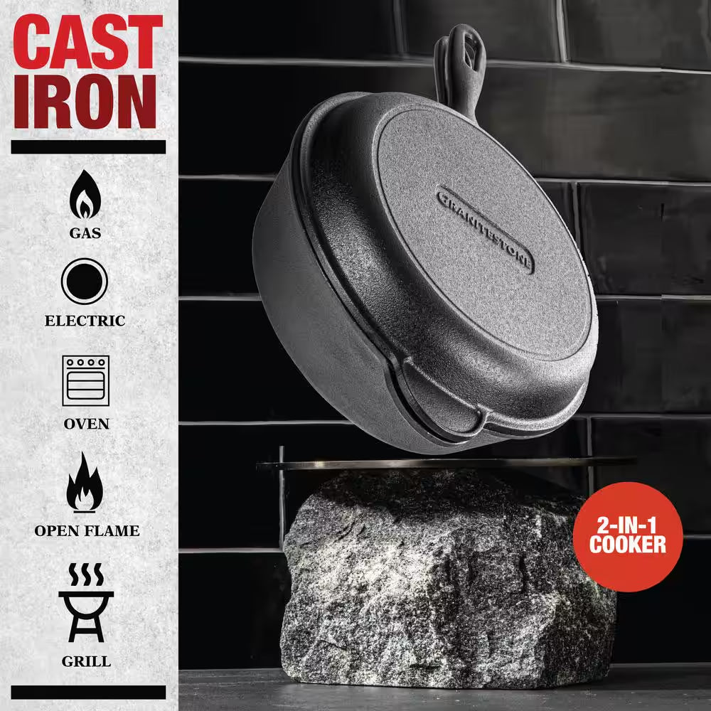 Essentials 10.25 In. 2-In-1 Pre-Seasoned Cast Iron Cooker Combo Skillet