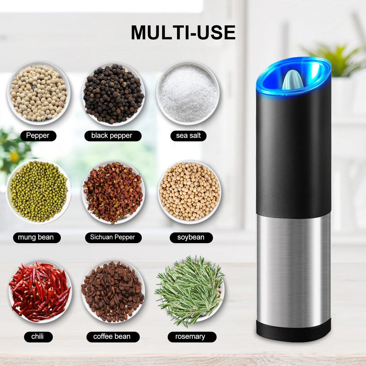 Essentials 2 Pack Electric Salt and Pepper Grinder Set 