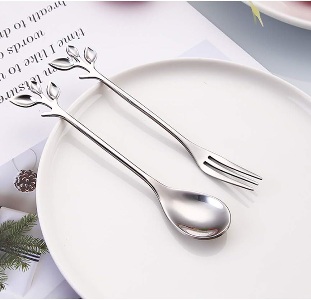 Essentials 10-Piece Silver Mini Leaf Dessert Forks Set 