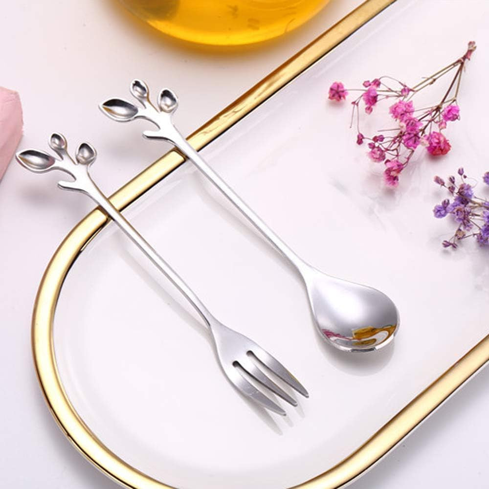 Essentials 10-Piece Silver Mini Leaf Dessert Forks Set 