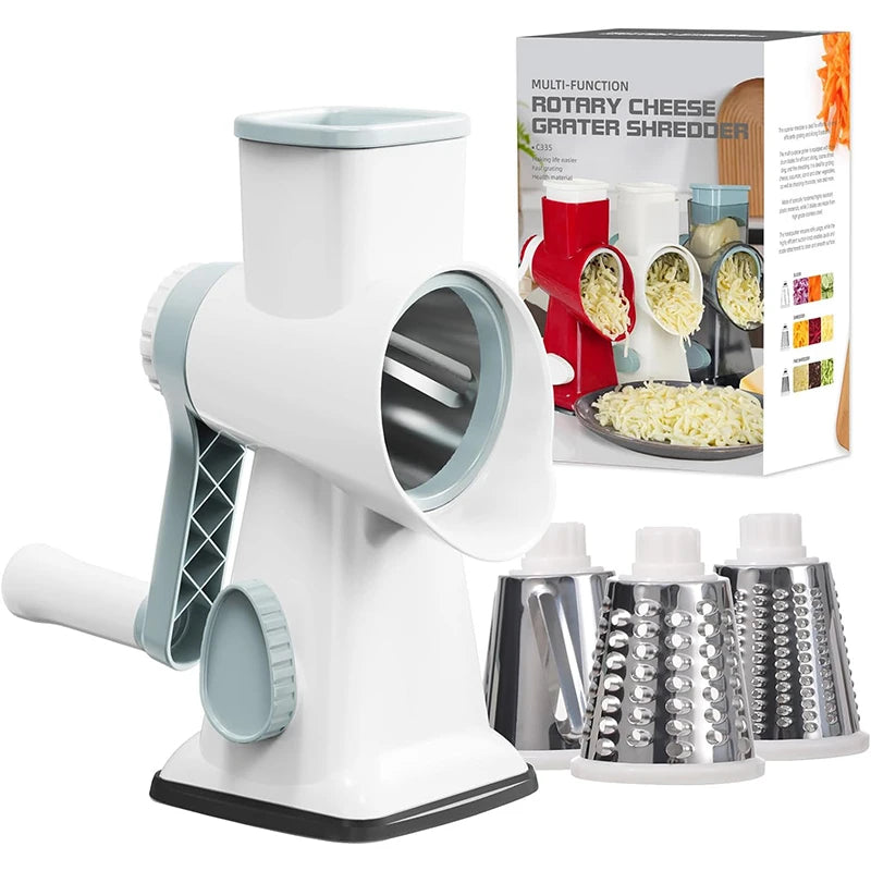 Essentials 3 in 1 Rotary Cheese Grater Versatile Manual Vegetable Slicer 