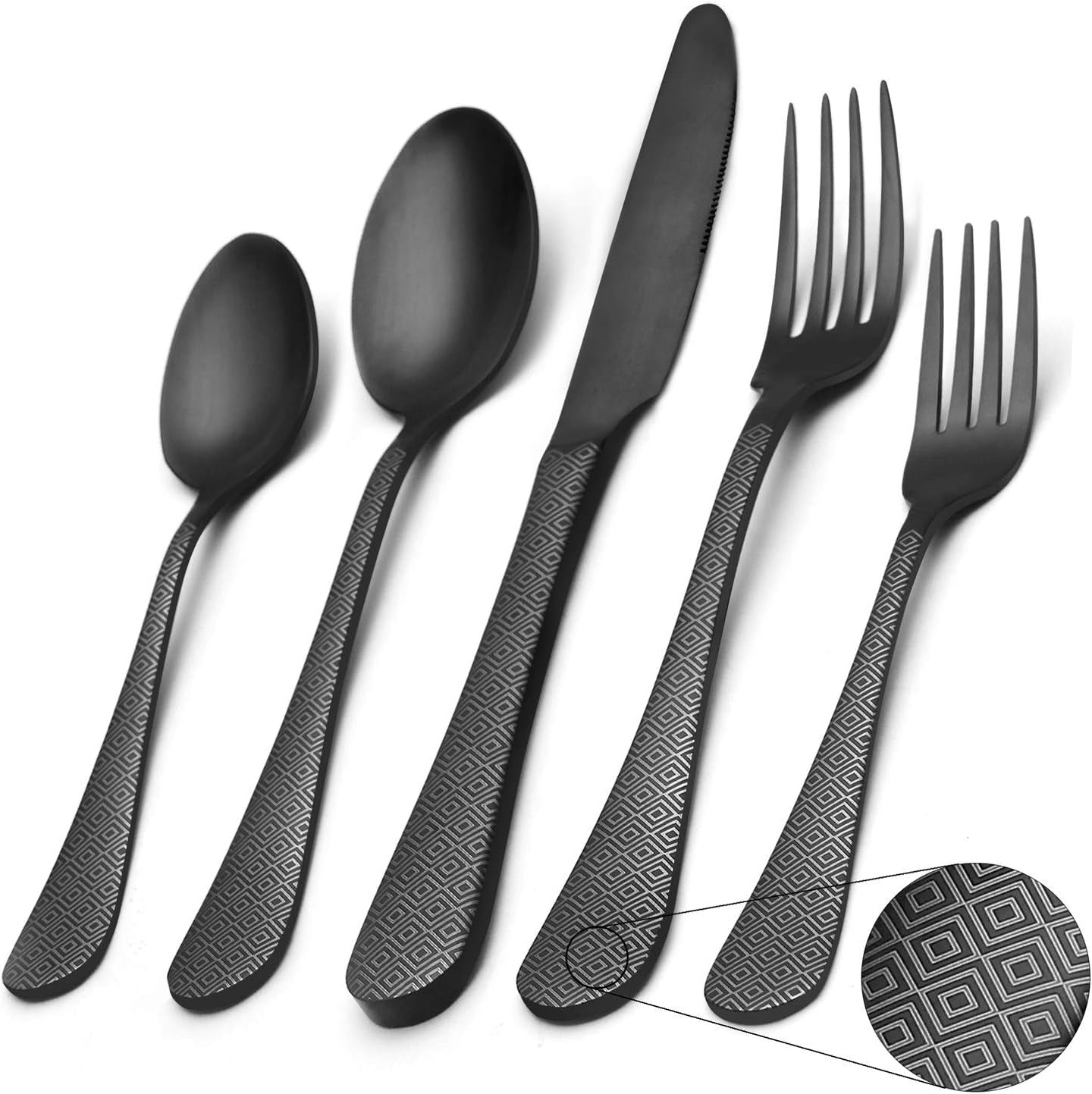 Essentials Matte Black Silverware Set, Satin Finish 20-Piece Stainless Steel Flatware Set