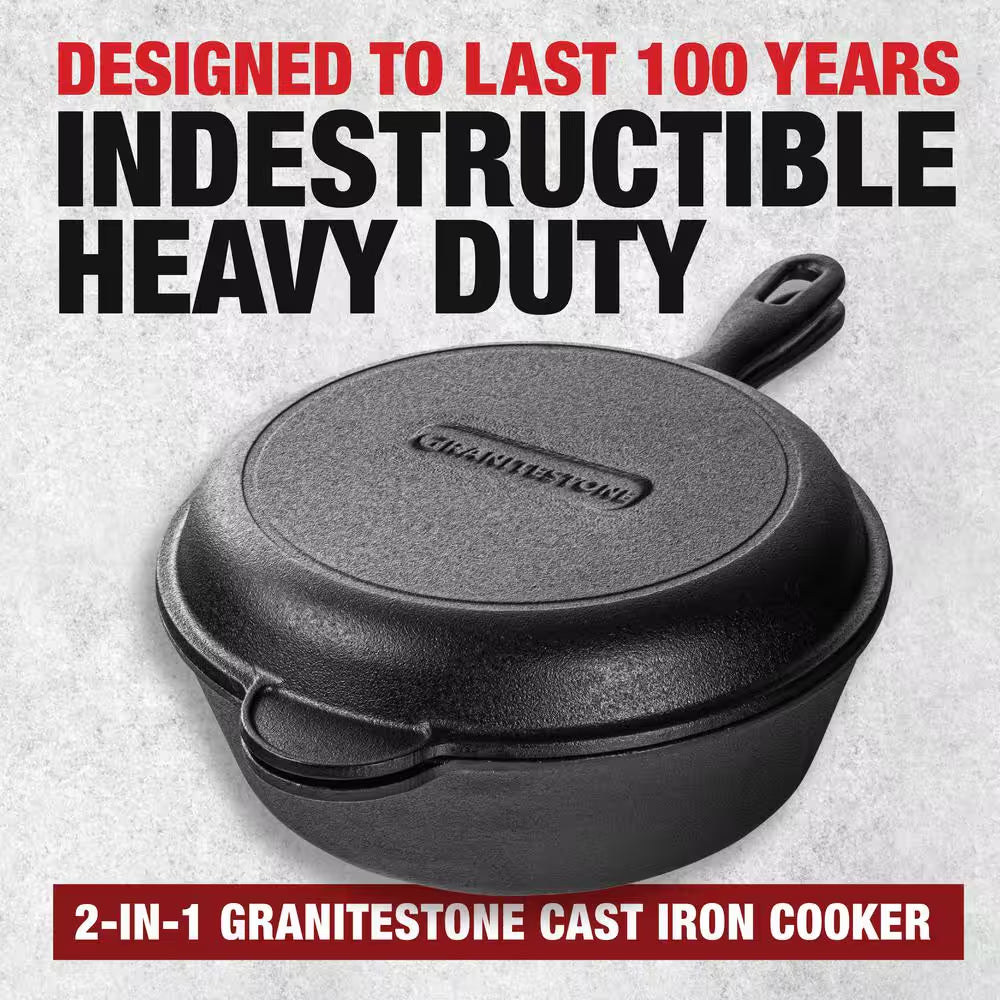 Essentials 10.25 In. 2-In-1 Pre-Seasoned Cast Iron Cooker Combo Skillet