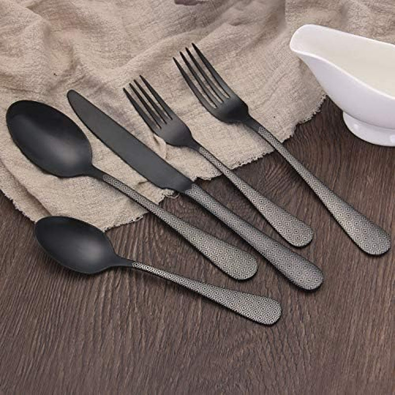 Essentials Matte Black Silverware Set, Satin Finish 20-Piece Stainless Steel Flatware Set