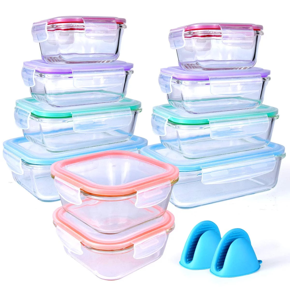 Essentials Glass Food Storage Airtight and Leakproof Containers Set - 20 Pieces