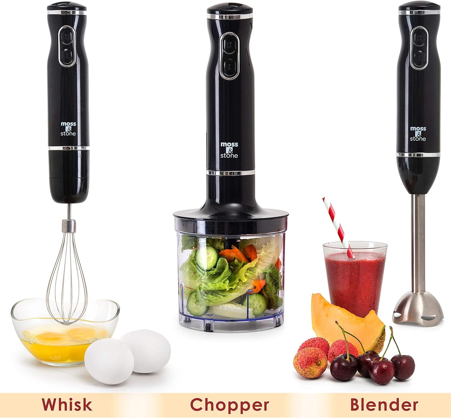 Essentials Hand Blender Electric with Egg Whisk & Chopper