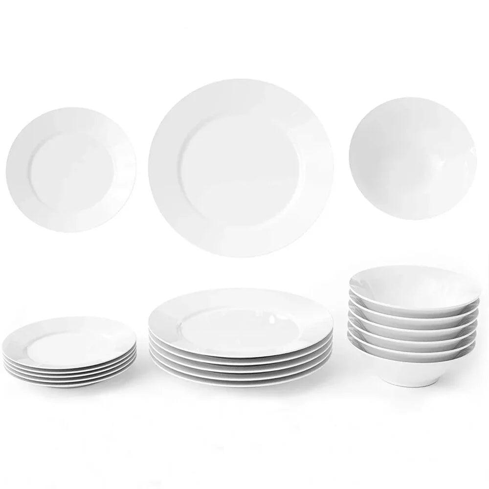 Essentials Porcelain Dinnerware Set, 18-Piece Plates and Bowls Set & 20-Piece Silverware Set