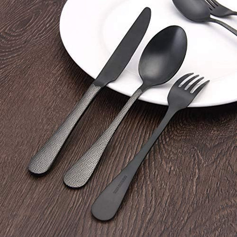 Essentials Matte Black Silverware Set, Satin Finish 20-Piece Stainless Steel Flatware Set