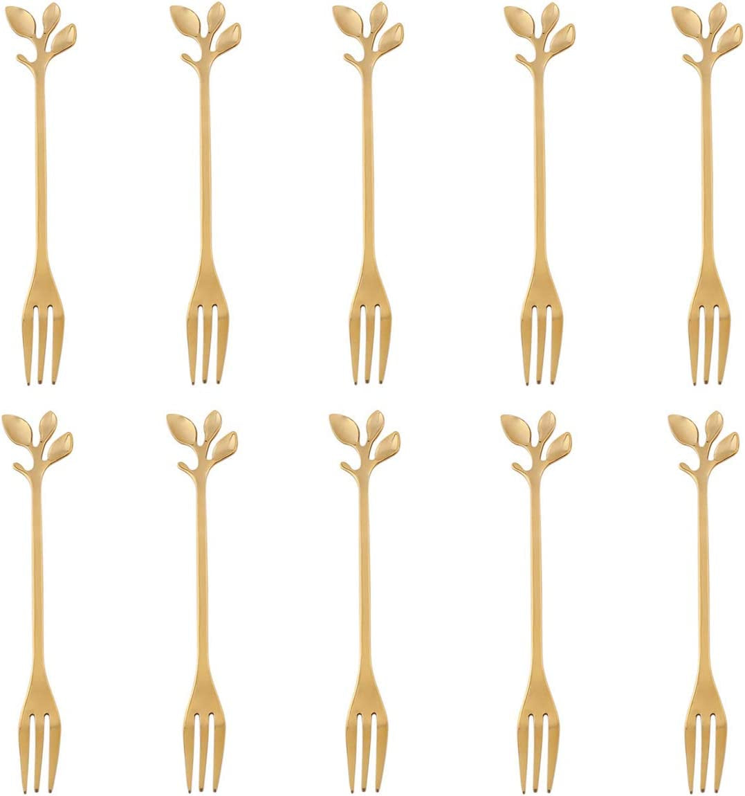 Essentials 10-Piece Silver Mini Leaf Dessert Forks Set 