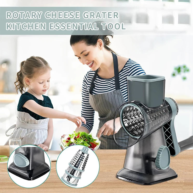 Essentials 3 in 1 Rotary Cheese Grater Versatile Manual Vegetable Slicer 